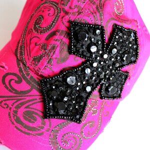 Womens Inspirational Cross Rhinestone Crystal Cap Hat Stud Decorative Cotton